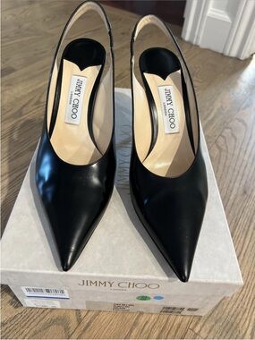 Jimmy Choo Black Pointed Toe Slingback Pumps - Sleek Patent Leather